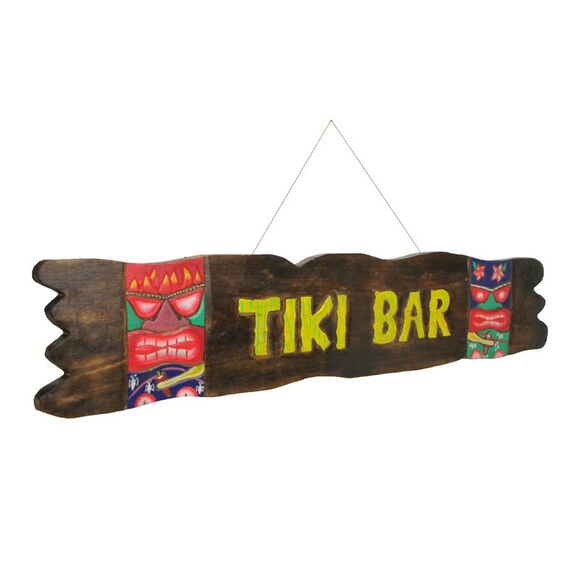 39-Inch Hand-Carved Wooden Tiki Sign with Rope Hanger - Beachy Decor - Picture 2 of 7